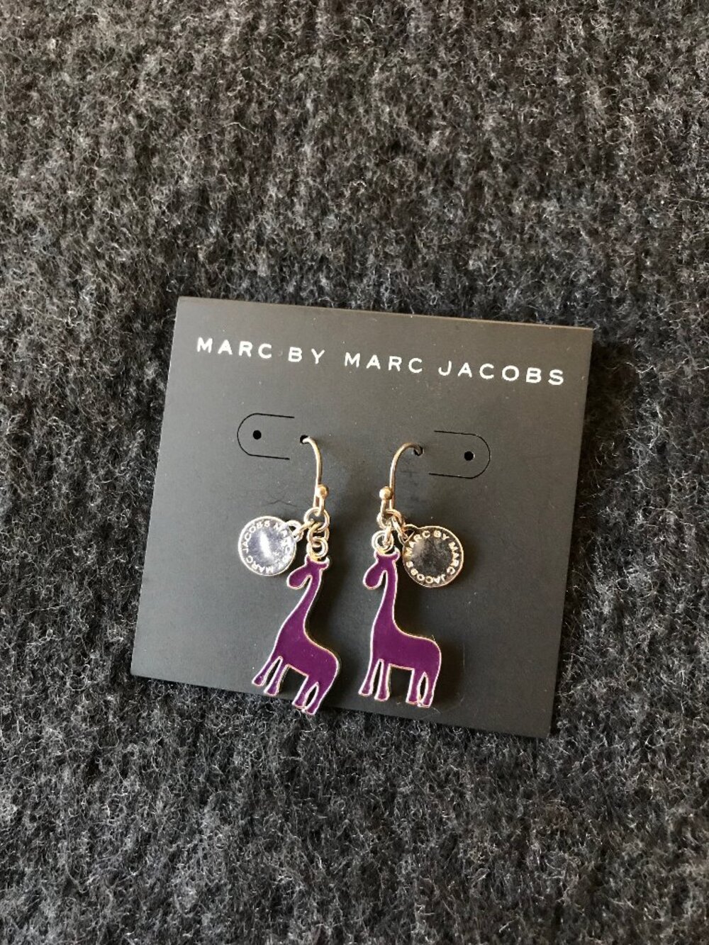 NWT Marc by Marc Jacobs Purple Giraffe Logo Earrings Silver